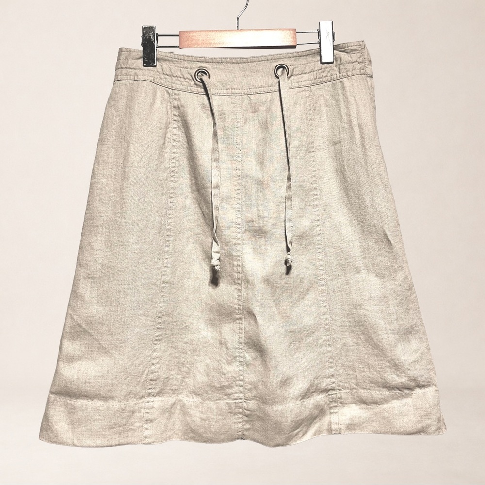 RW&CO Linen Blend A Line Skirt Drawstring Resort Cruise Vacation Neutral Size 6 - Picture 2 of 8